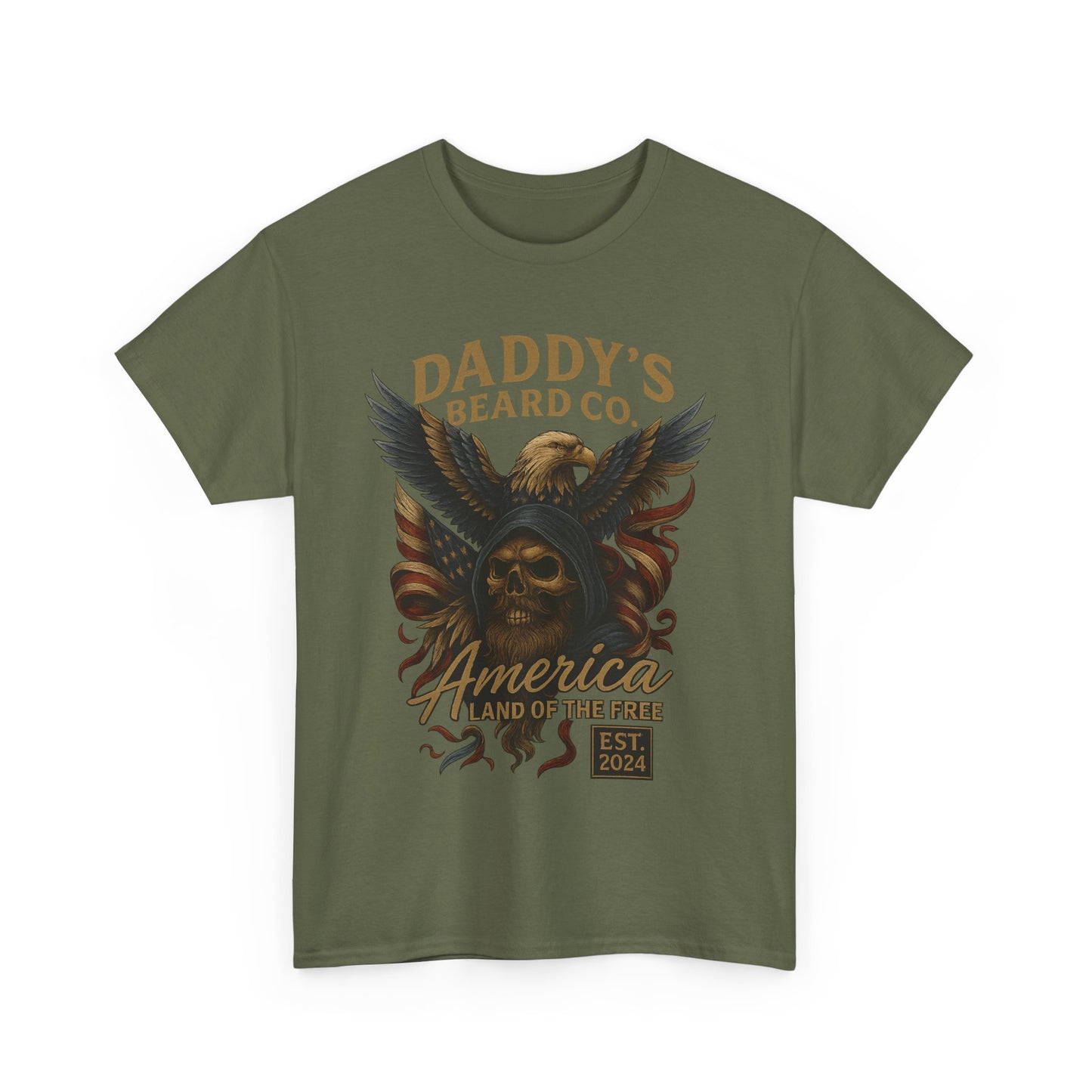 Americana Skull Graphic Tee, Artistic T-Shirt, Unisex Shirt, Unique Gift, Casual Wear, Beard Lover Apparel