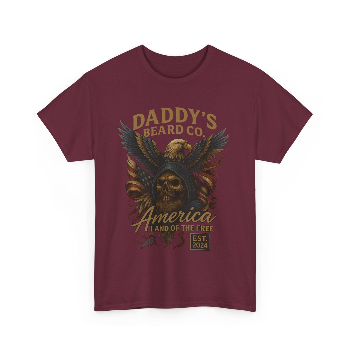 Americana Skull Graphic Tee, Artistic T-Shirt, Unisex Shirt, Unique Gift, Casual Wear, Beard Lover Apparel