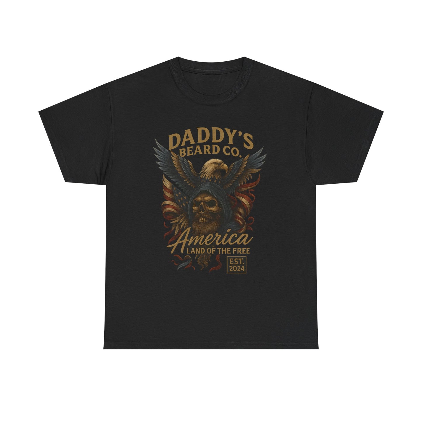 Americana Skull Graphic Tee, Artistic T-Shirt, Unisex Shirt, Unique Gift, Casual Wear, Beard Lover Apparel