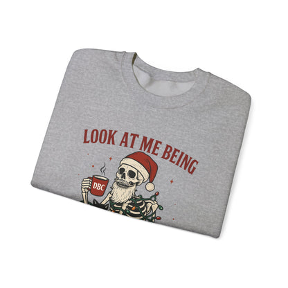 "Look at Me Being All Festive & Sht" Skeleton Christmas Sweatshirt