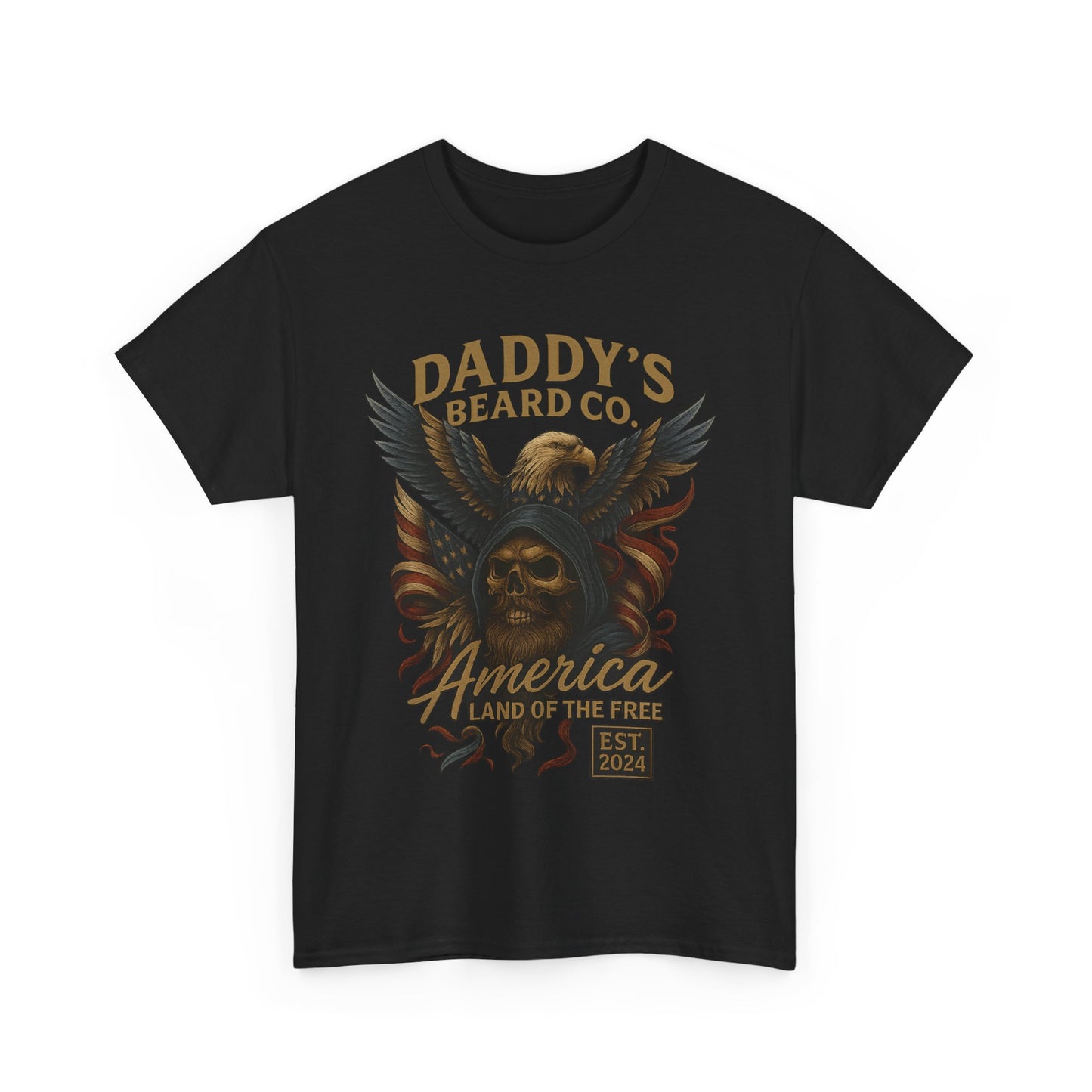 Americana Skull Graphic Tee, Artistic T-Shirt, Unisex Shirt, Unique Gift, Casual Wear, Beard Lover Apparel