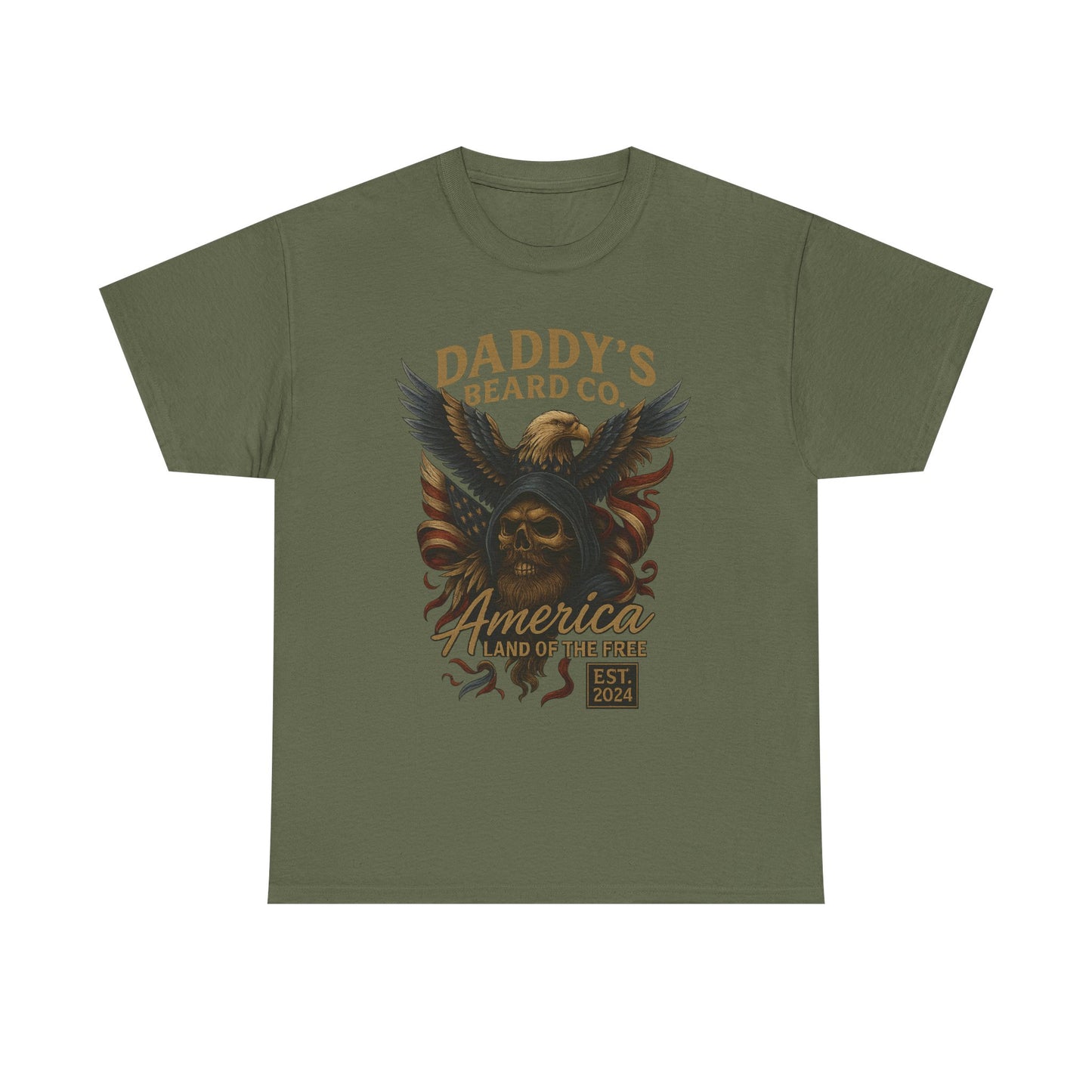 Americana Skull Graphic Tee, Artistic T-Shirt, Unisex Shirt, Unique Gift, Casual Wear, Beard Lover Apparel